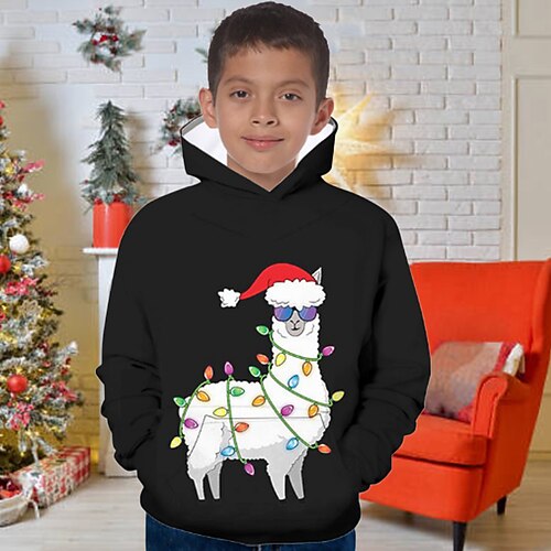 

Kids Boys Ugly Christmas Hoodie Pullover Graphic Long Sleeve Pocket Children Top Outdoor Hoodie Active Cute Black Winter 7-13 Years