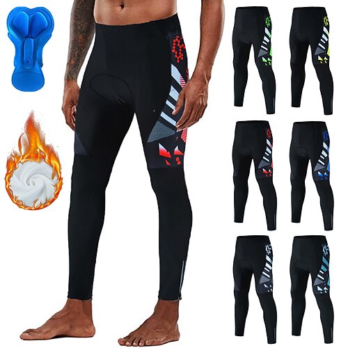 

21Grams Men's Cycling Tights Bike Bottoms Winter Mountain Bike MTB Road Bike Cycling Sports Thermal Warm 3D Pad Cycling Breathable Green Yellow Fleece Spandex Clothing Apparel Bike Wear