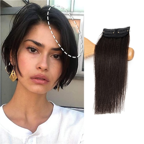 

Clip in Hair Extensions Invisible Hairpin Hair Add Women Hair Volume Short Silky Straight Real Remy Hair Thick Double Weft One Piece Hairpieces for Thin Hair 8 inch#1B Natural Black