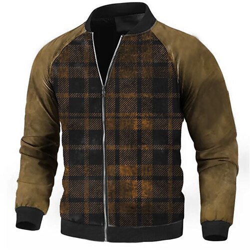 

Men's Coat Warm Sports & Outdoor Zipper Plaid Graphic Prints 3D Printed Graphic Standing Collar Fashion Jacket Outerwear Long Sleeve Zipper Fall & Winter