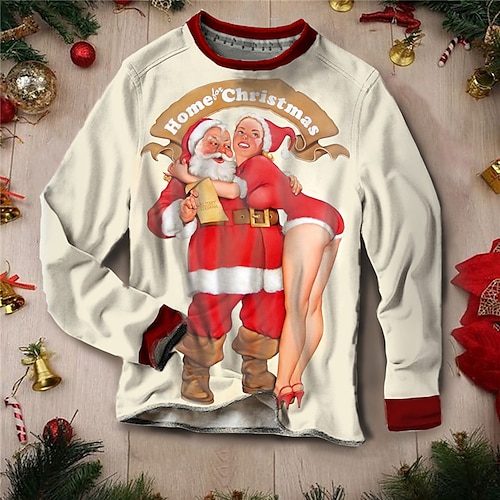 

Men's Sweatshirt Pullover Beige Crew Neck Santa Claus Graphic Prints Ugly Christmas Patchwork Print Daily Sports Holiday 3D Print Streetwear Designer Casual Spring & Fall Clothing Apparel Hoodies