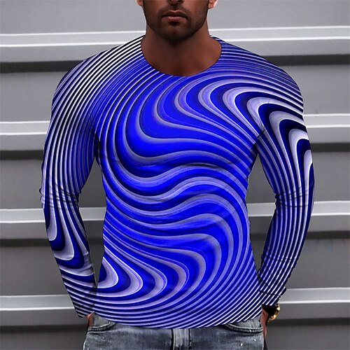 

Men's T shirt Tee Graphic Prints Technology Crew Neck Green Blue Yellow Red 3D Print Outdoor Street Long Sleeve Print Clothing Apparel Basic Sports Casual