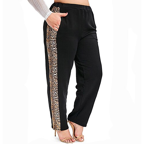 

Women's Plus Size Pants Trousers Pattern Casual Modern Casual Daily Natural Full Length Winter Fall Black L XL XXL 3XL 4XL