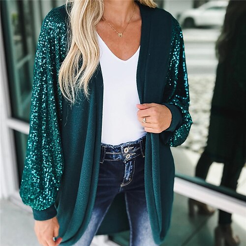 

Women's Coat Warm Breathable Outdoor Daily Wear Vacation Going out Sequin Open Front Collarless Active Chic & Modern Comfortable Street Style Solid Color Regular Fit Outerwear Long Sleeve Winter Fall