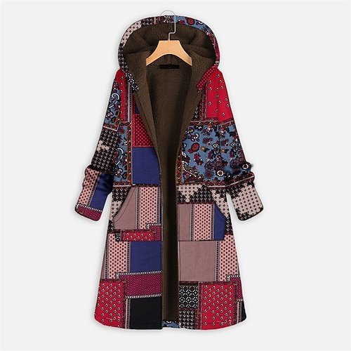 

Women's Plus Size Hoodie Coat Parka Pocket Zip Up Graphic Floral Outdoor Causal Long Sleeve Hooded Long Winter Fall Green Red L XL XXL 3XL 4XL