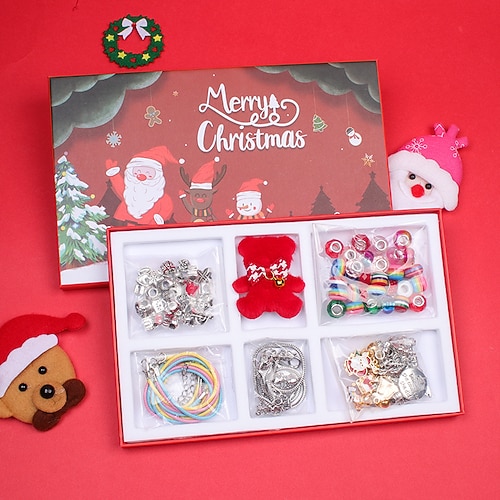 

New Christmas Flat Box Set Children's Personalized Handmade DIY Santa Beading Bracelet Gift Box