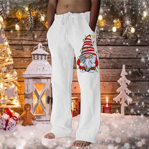 

Men's Christmas Pants Trousers Beach Pants Drawstring Elastic Waist 3D Print Santa Claus Snowman Graphic Prints Comfort Soft Christmas Casual Daily Streetwear Designer Red White