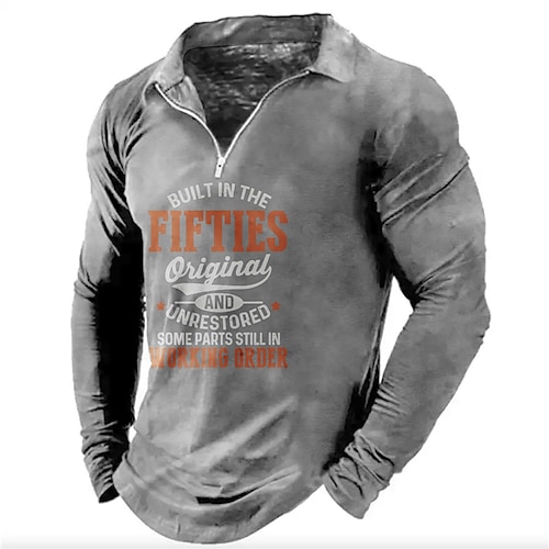 

Men's Polo Shirt Golf Shirt Letter Graphic Prints Turndown Black Gray 3D Print Outdoor Street Long Sleeve Zipper Print Clothing Apparel Fashion Designer Casual Soft