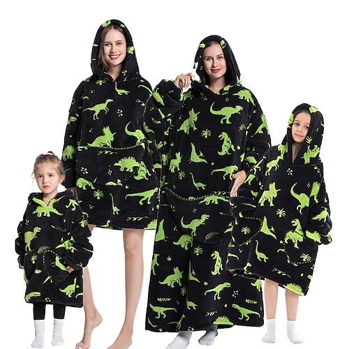 

Børne Voksne Oversized hættetrøje tæppe Bærbart tæppe med lomme Dinosaurus Dyr Onesie-pyjamas Flonel Cosplay Til Herre Dame Drenge Jul Nattøj Med Dyr Tegneserie Festival / ferie Kostumer