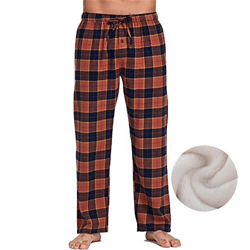 

Men's Loungewear Flannel Pajama Pants Lounge Pants Grid / Plaid Warm Soft Home Bed Spa Flannel Warm Pocket Elastic Waist Winter Red black Orange