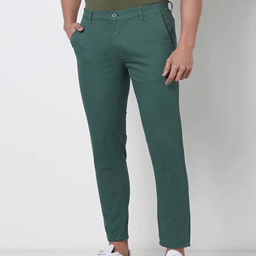 

Men's Chinos Trousers Jogger Pants Pocket Straight Leg Solid Color Comfort Casual Daily Going out Cotton Blend Stylish Simple Green Blue Micro-elastic