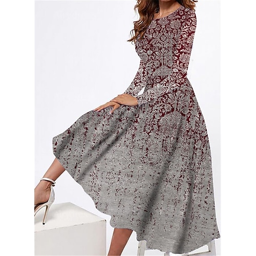 

Mulheres Vestido casual vestido étnico Vestido Swing Vestido midi Cinzento Manga Longa Floral Bolsos Inverno Outono Primavera Gola Redonda Moda Diário Final de semana 2023 S M L XL XXL 3XL