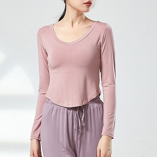 

Activewear Top Pure Color Women's Performance Training Long Sleeve High Cotton Blend