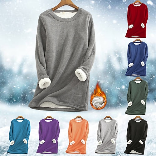 

Women's Plus Size Tops T shirt Tee Pullover Sweatshirt Solid Color Long Sleeve Crew Neck Basic Casual Daily Going out Cotton Blend Winter Fall Wine Red Big red