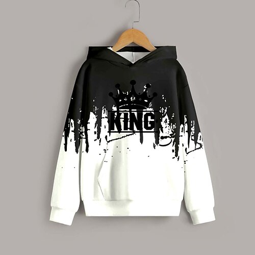 

Kids Boys Hoodie Pullover Color Block Letter Long Sleeve Children Top Casual Hoodie Fashion Cool Green Black Blue Winter 7-13 Years