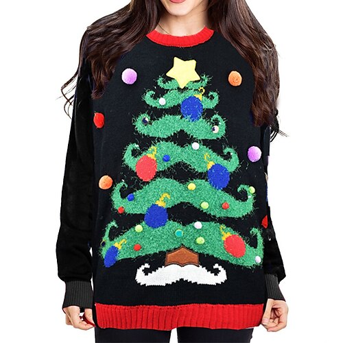 

Women's Ugly Christmas Sweater Pullover Sweater Jumper Ribbed Knit Knitted Letter Crew Neck Stylish Casual Outdoor Christmas Winter Fall Green Black S M L