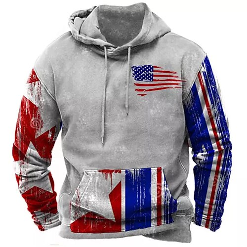 

Men's Pullover Hoodie Sweatshirt Gray Hooded Graphic Prints National Flag Print Daily Sports 3D Print Basic Streetwear Designer Spring Fall Clothing Apparel Hoodies Sweatshirts