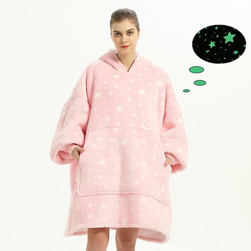

Glow in The Dark Ovesized Wearable Blanket Hoodie, Sherpa Fleece Blanket for Women Men Flannel Sherpa Soft Warm Cozy Blanket Jacket Sweater Gift for Adult Teens One Size