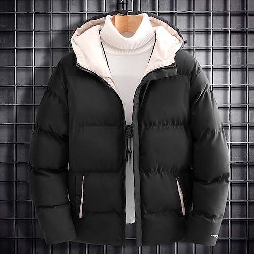 

Men's Puffer Jacket Quilted Jacket Parka Outdoor Casual / Daily Date Going out To-Go Letter Outerwear Clothing Apparel Black Beige Gray