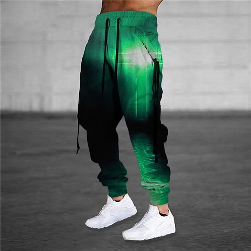

Men's Sweatpants Joggers Trousers Drawstring Elastic Waist 3D Print Color Block Graphic Prints Comfort Sports Outdoor Casual Daily Cotton Blend Streetwear Stylish Green Blue Micro-elastic