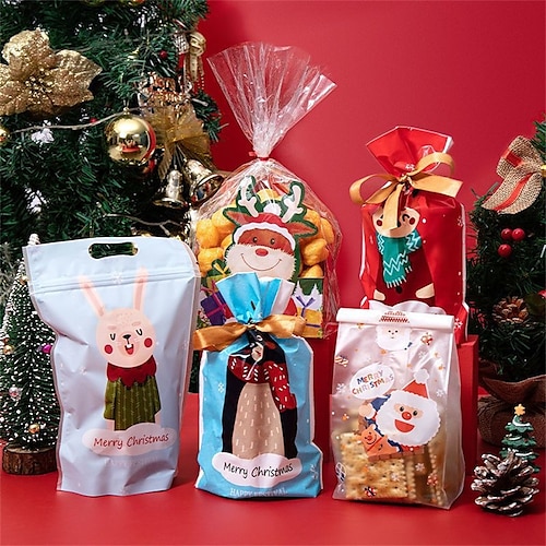 

10 Pcs, Christmas Gift Bag, Frosted Gift Bag,Christmas Tree Pattern/snowflake Pattern Candy Bag, Goodie Bag, Goody Bag 4.722.765.83 inch Plastic