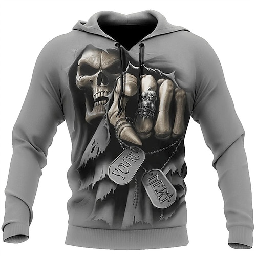 

Herren Hoodie Sweatshirt Kapuze Grau Mit Kapuze Totenkopf Motiv Grafik-Drucke Bedruckt Täglich Sport 3D-Druck Basic Strassenmode Designer Frühling Herbst Bekleidung Kapuzenpullover Sweatshirts