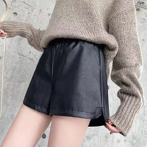

Women's Shorts Faux Leather Black Army Green Brown Fashion Casual Daily Side Pockets Short Comfort Plain S M L XL
