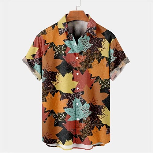 

Men's Shirt Graphic Prints Maple Leaf Turndown Orange 3D Print Outdoor Street Short Sleeves Button-Down Print Clothing Apparel Tropical Fashion Hawaiian