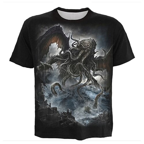 

Men's T shirt Tee Graphic Prints Monster Crew Neck Black 3D Print Outdoor Street Short Sleeve Print Clothing Apparel Vintage Sports Designer Casual