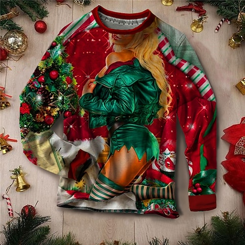 

Men's Sweatshirt Pullover Green / Red Crew Neck Graphic Prints Ugly Christmas Patchwork Print Daily Sports Holiday 3D Print Streetwear Designer Casual Spring & Fall Clothing Apparel Hoodies
