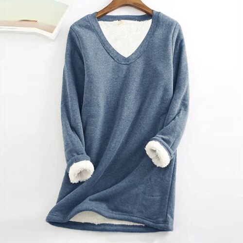 

Women's Plus Size Tops Pullover Sweatshirt Plain Long Sleeve V Neck Casual Daily Going out Polyester Winter Fall Green Blue