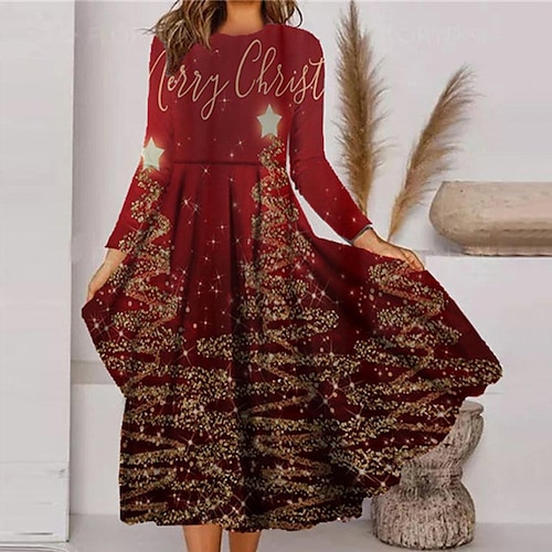 

Women's Christmas Casual Dress Swing Dress Midi Dress Black Blue Wine Long Sleeve Letter Pocket Winter Fall Autumn Fashion Christmas Daily 2022 S M L XL XXL 3XL