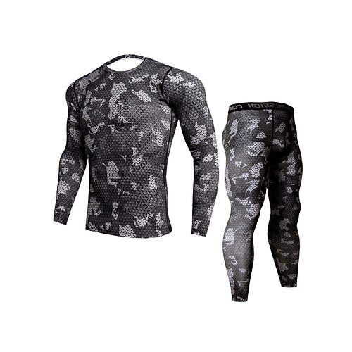 

Men's Activewear Set Compression Suit 2 Piece Athletic Long Sleeve Breathable Quick Dry Moisture Wicking Fitness Running Jogging Sportswear Activewear Stripes Red / black Black with White Gray Black