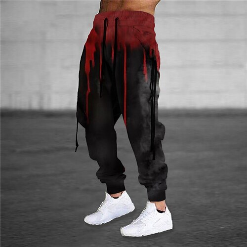 

Men's Sweatpants Joggers Trousers Drawstring Elastic Waist 3D Print Color Block Graphic Prints Comfort Sports Outdoor Casual Daily Cotton Blend Streetwear Stylish Green Red Micro-elastic