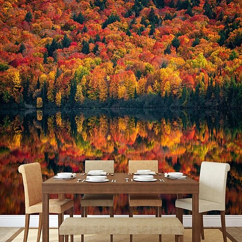 

Landscape Wallpaper Mural Autumn Forest Wall Covering Sticker Peel and Stick Removable PVC/Vinyl Material Self Adhesive/Adhesive Required Wall Decor for Living Room Kitchen Bathroom