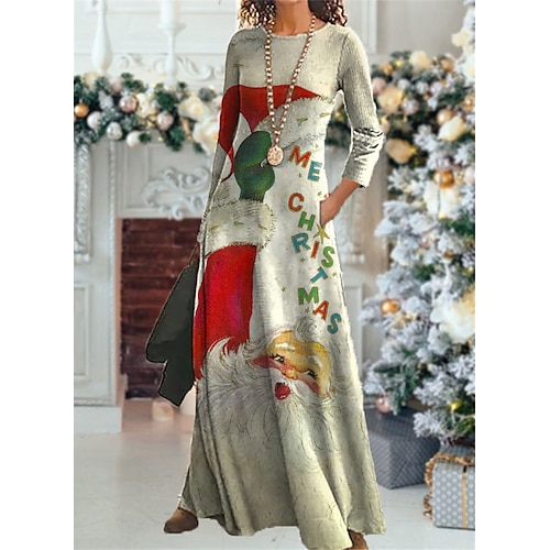 

Women's Christmas Casual Dress Swing Dress Green Long Sleeve Santa Claus Pocket Winter Fall Autumn Crew Neck Fashion Daily Vacation 2022 S M L XL XXL 3XL