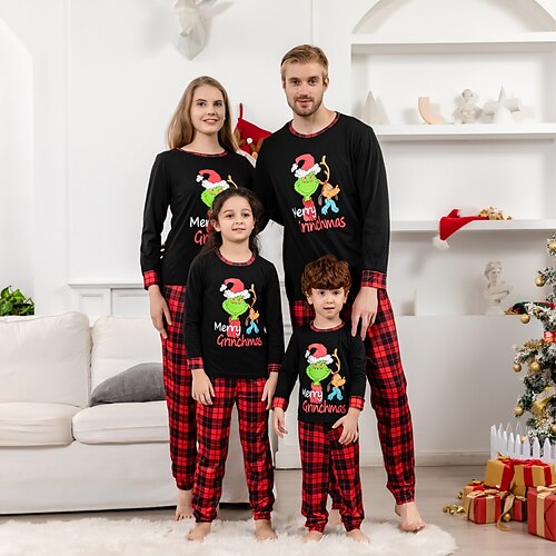 

Christmas Pajamas Family Letter Home Crewneck Black Long Sleeve Adorable Matching Outfits