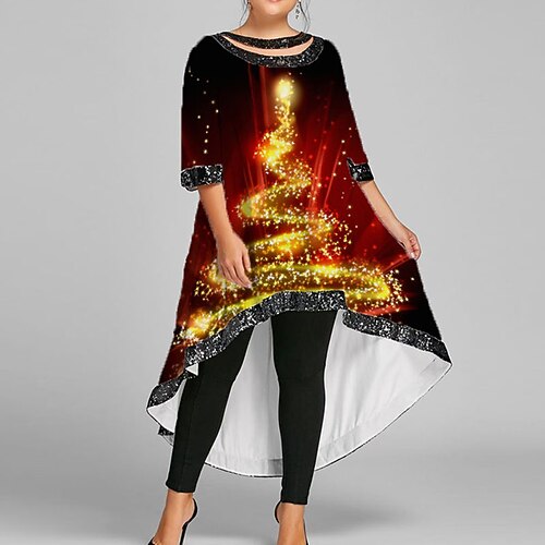 

Women's Plus Size Casual Dress Graphic Crew Neck Half Sleeve Winter Fall Casual Festival Maxi long Dress Christmas Daily Dress