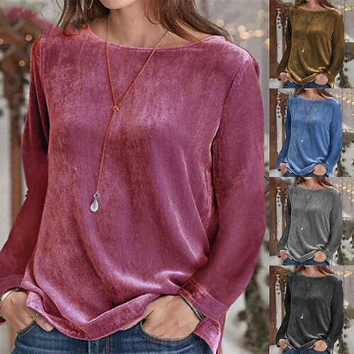 

Per donna Blusa Collage Tinta unita / tinta unita Moderno Dolce Rotonda Standard Primavera & Autunno Nero Blu Rosa CaffÃ¨ scuro Grigio