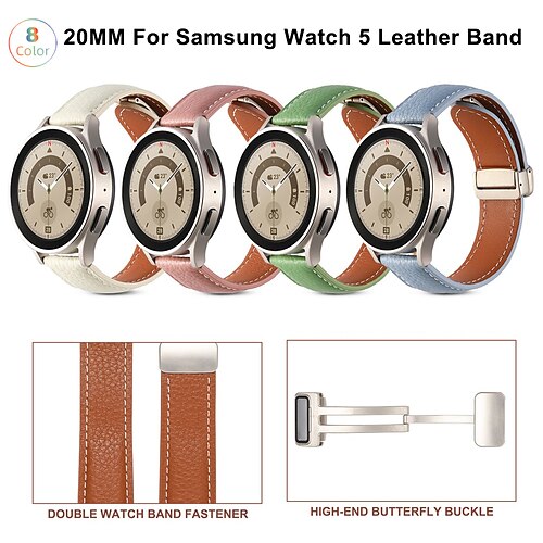 

1 pcs Smart Watch Band for Samsung Galaxy Watch 5 40/44MM Watch 5 Pro 45MM Watch 4 Classic 42/46mm Watch 4 40/44mm Watch 3 41mm Watch 42mm 20mm Genuine Leather Smartwatch Strap Adjustable Breathable