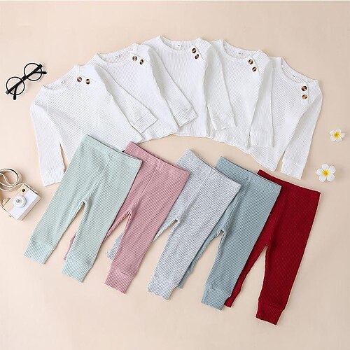 

2 Pieces Toddler Girls' Solid Color Sweatshirt & Pants Set Long Sleeve Active Outdoor 3-7 Years Winter Light Blue Pink Light Green