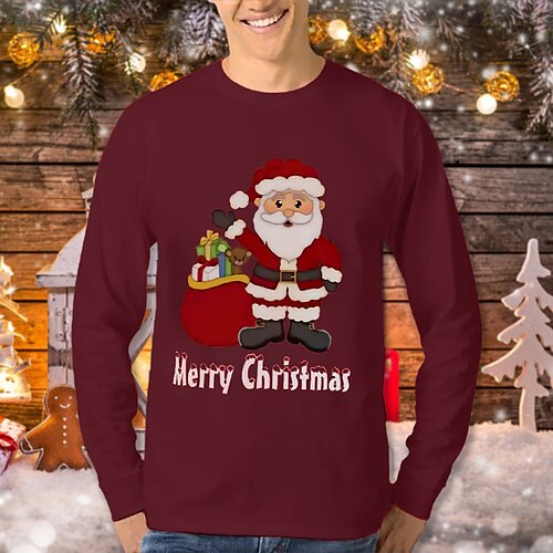 

Men's T shirt Tee Graphic Tees Christmas t shirts Santa Claus Round Neck Army Green Red Gray White Christmas Work Long Sleeve Clothing Apparel Fashion Streetwear Casual