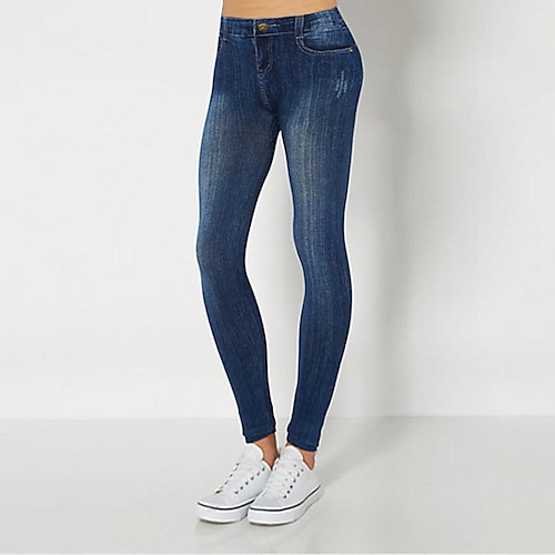 

Dame Mager Bukser Leggings Falsk denim Blå Lavt liv Mote Fritid Sport & Utendørs Feriereise Høy Elastisitet Ankel-lengde Myk Helfarge En Størrelse