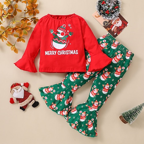 

2 Pieces Toddler Girls' Ugly Christmas Heart Pants Suit Set Long Sleeve Fashion Outdoor Cotton 3-7 Years Winter Red