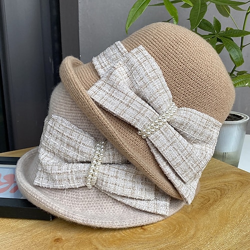 

Hats Poly / Cotton Blend Bowler / Cloche Hat Bucket Hat Fedora Hat Casual Holiday Vintage Style With Faux Pearl Headpiece Headwear