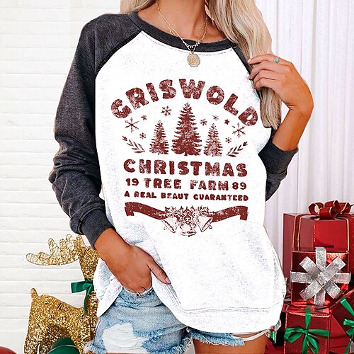 

Women's Sweatshirt Pullover Basic Green Red White Christmas Tree Christmas Round Neck Long Sleeve S M L XL 2XL 3XL