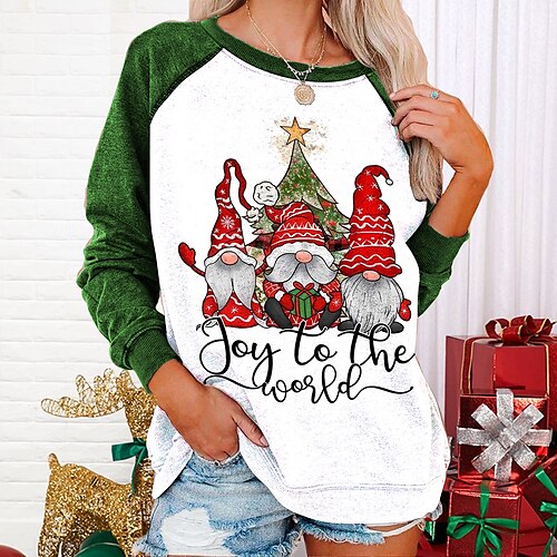 

Women's Sweatshirt Pullover Basic Green Black Red Christmas Tree Gnome Christmas Round Neck Long Sleeve S M L XL 2XL 3XL