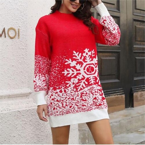 

Women's Ugly Christmas Sweater Pullover Sweater Jumper Crochet Knit Tunic Hollow Out Knitted Elk Crew Neck Casual Home Work Winter Black Red S M L