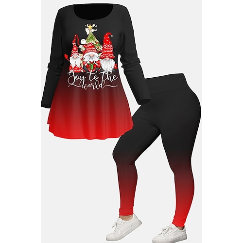 

Women's Plus Size Tops Christmas Set Graphic Print Long Sleeve Crew Neck Modern Festival Vacation Polyester Winter Fall Black