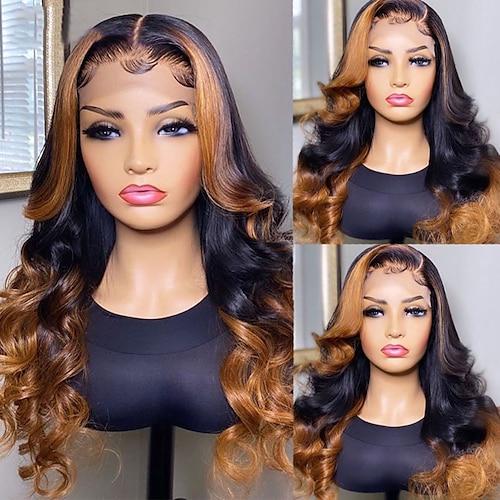 

Remy Human Hair 13x4 Lace Front Wig Free Part Brazilian Hair Wavy Multi-color Wig 130% 150% Density with Baby Hair Highlighted / Balayage Hair Natural Hairline 100% Virgin Pre-Plucked For wigs for